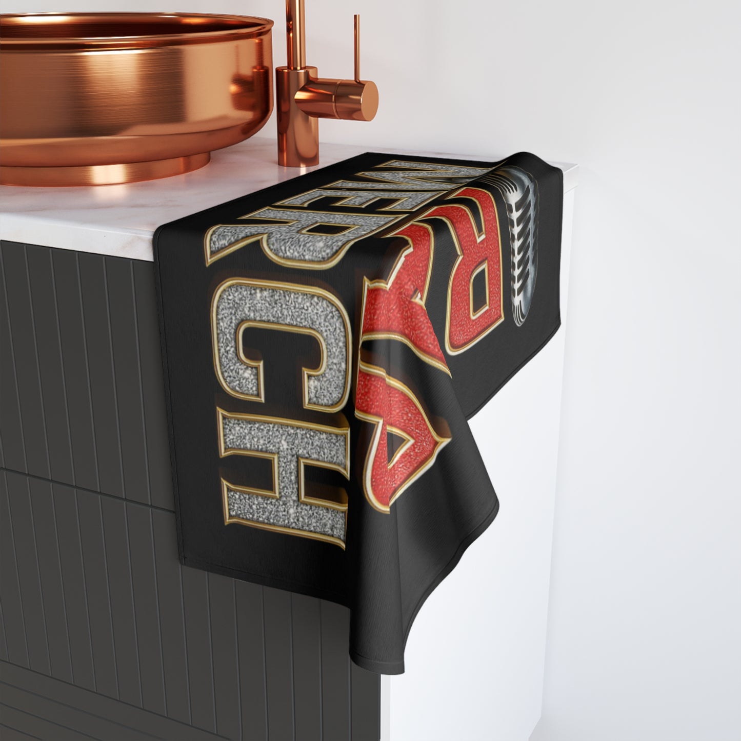 Mic Drop Rap Merch Hand Towel, Hip Hop Kitchen Towel, Music Lover Gift, Rapper Accessories, Unique Concert Memorabilia