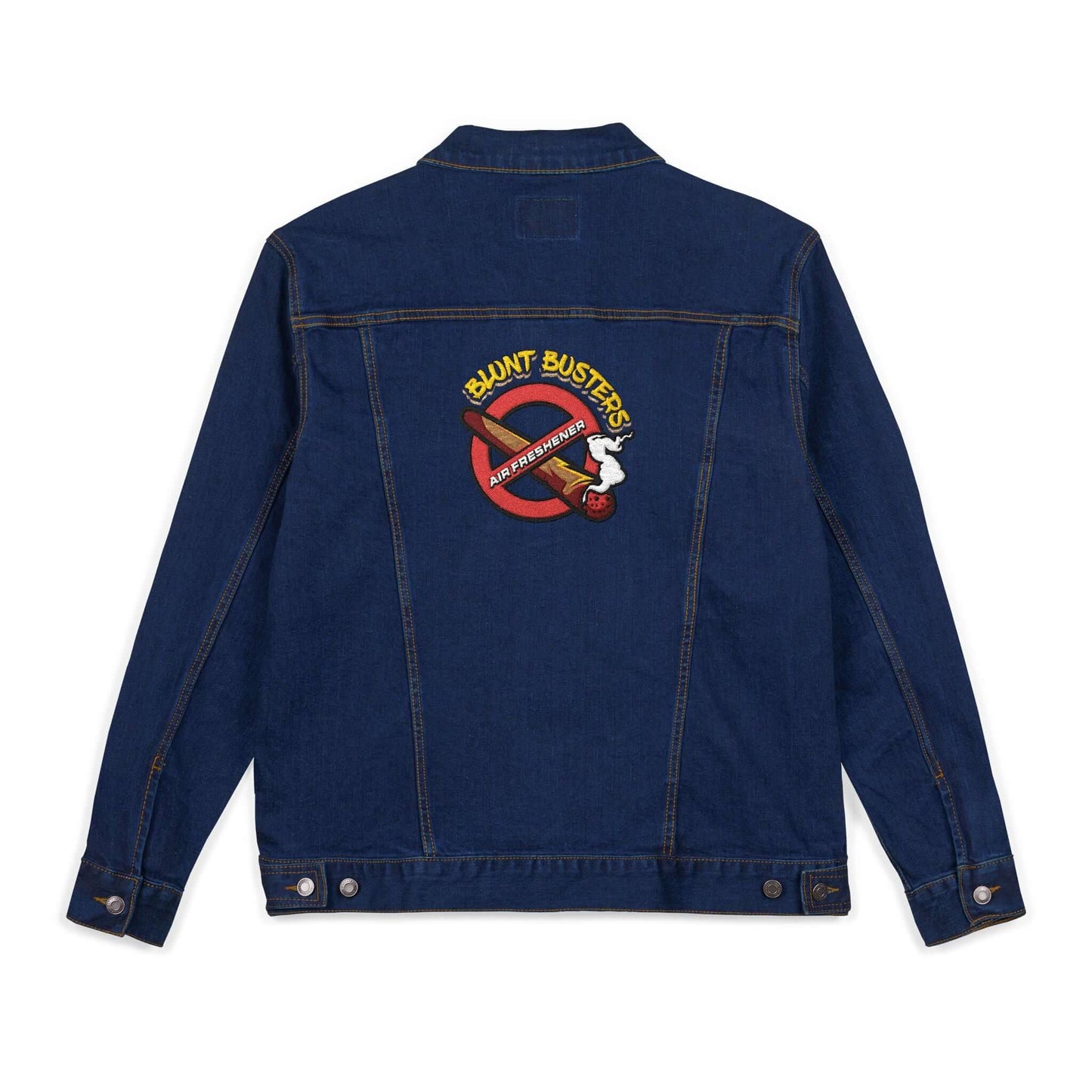 Vintage-style denim jacket with Blunt Busters embroidery
