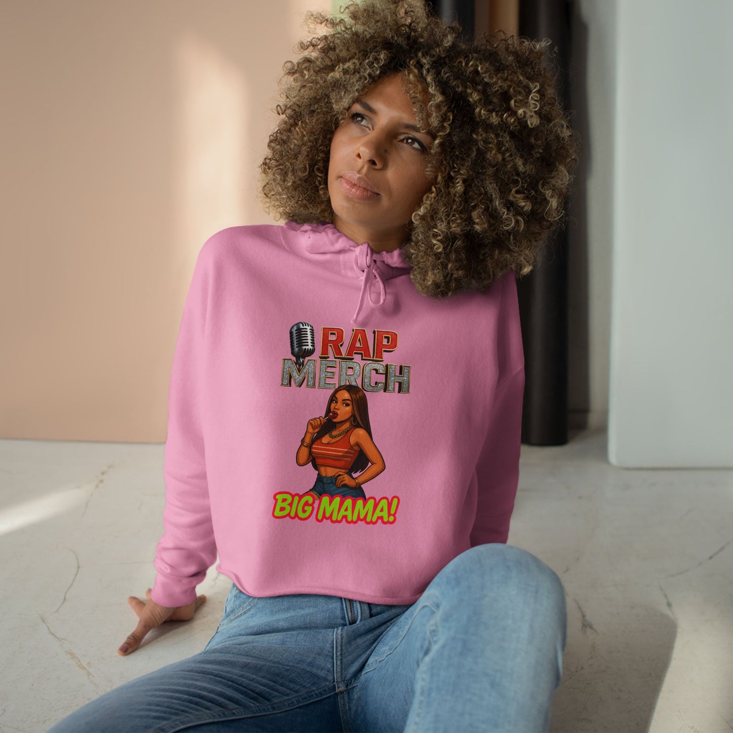 Rap Merch Crop Hoodie - Big Mama Design, Hip-Hop Fashion, Stylish Streetwear, Gift for Music Lovers, Summer Outfit