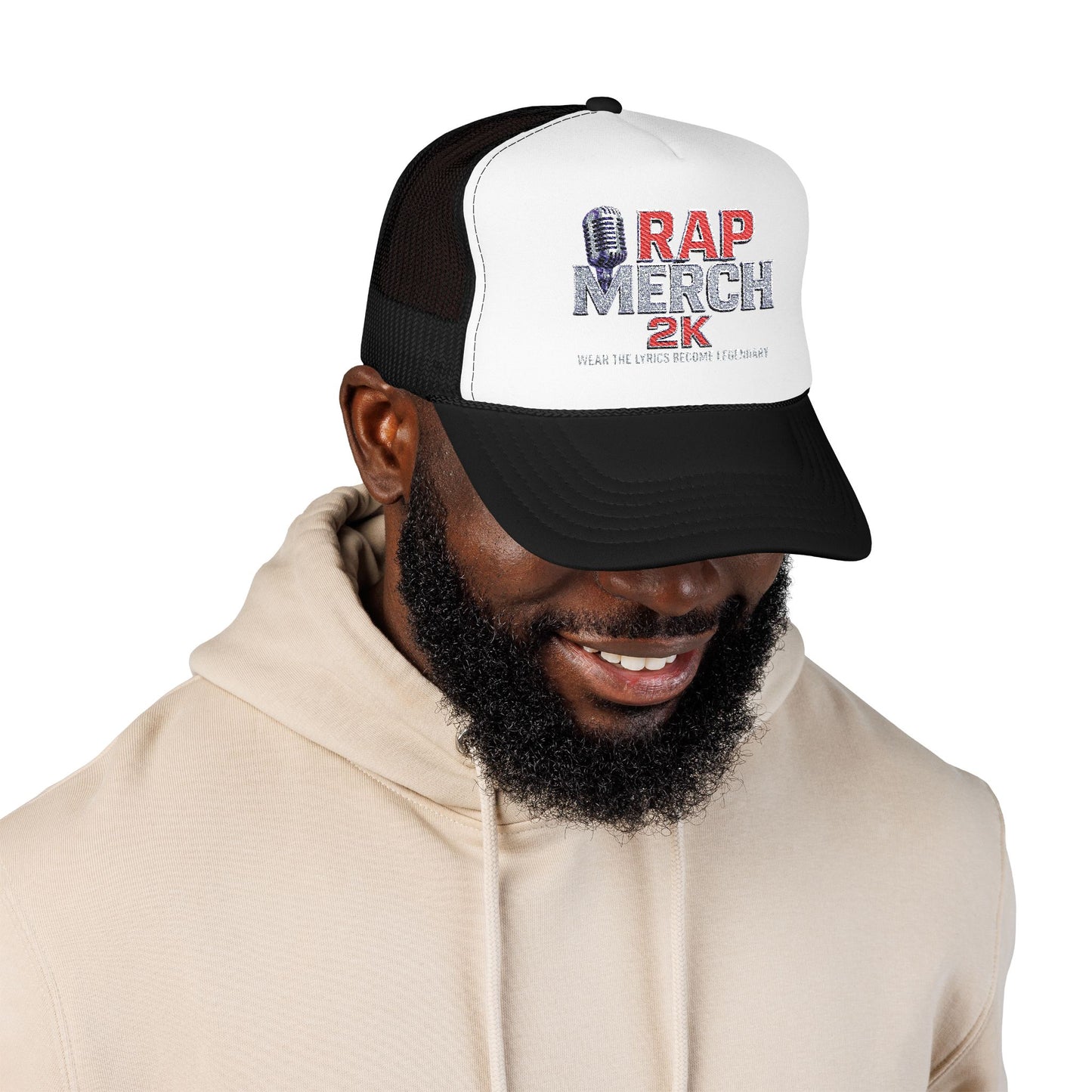 Embroidered Foam Trucker Hat | Retro Rap Merch Cap, Casual Outdoor Gear, Gift for Music Lovers, Streetwear Accessory