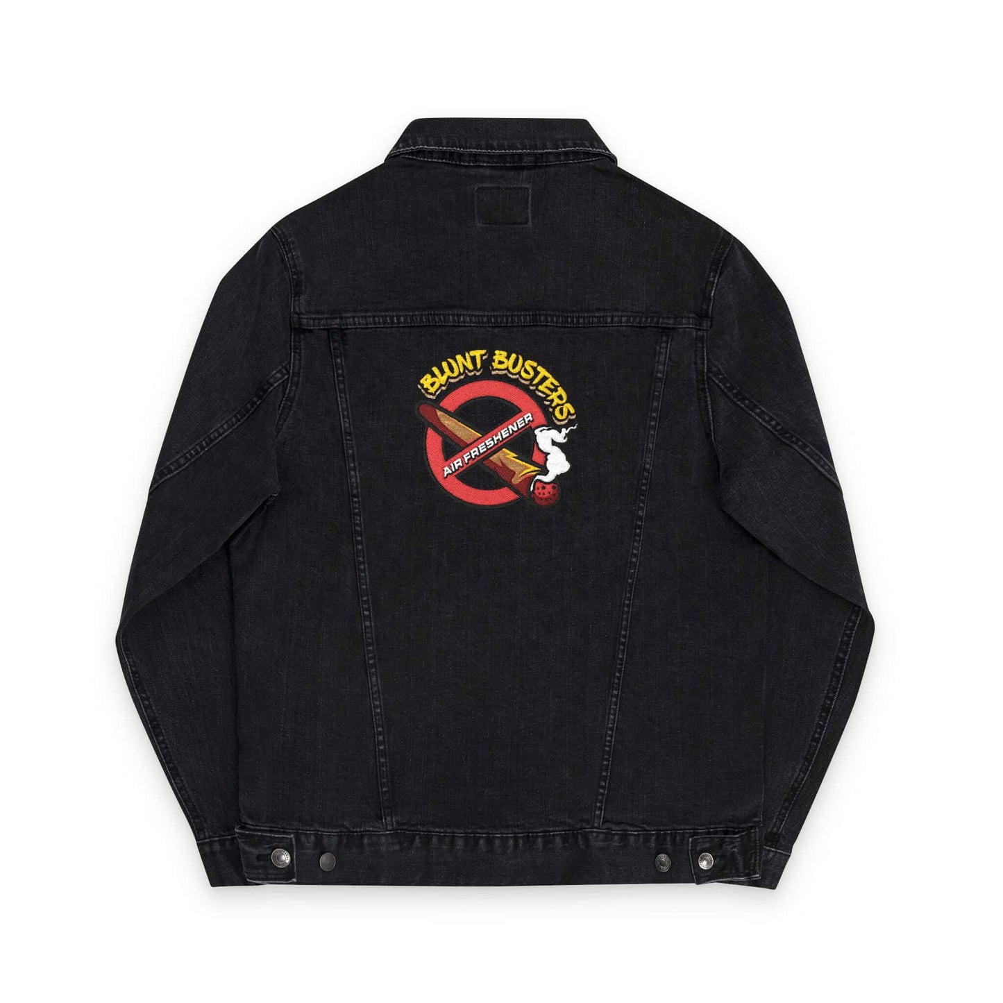 Vintage-style denim jacket with Blunt Busters embroidery