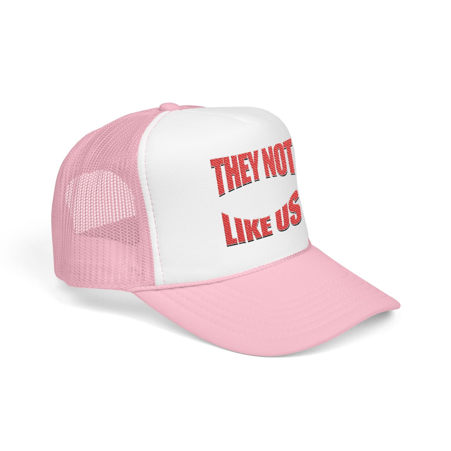 Foam trucker hat with 'THEY NOT LIKE US' embroidery, trendy casual cap for summer and outdoor events