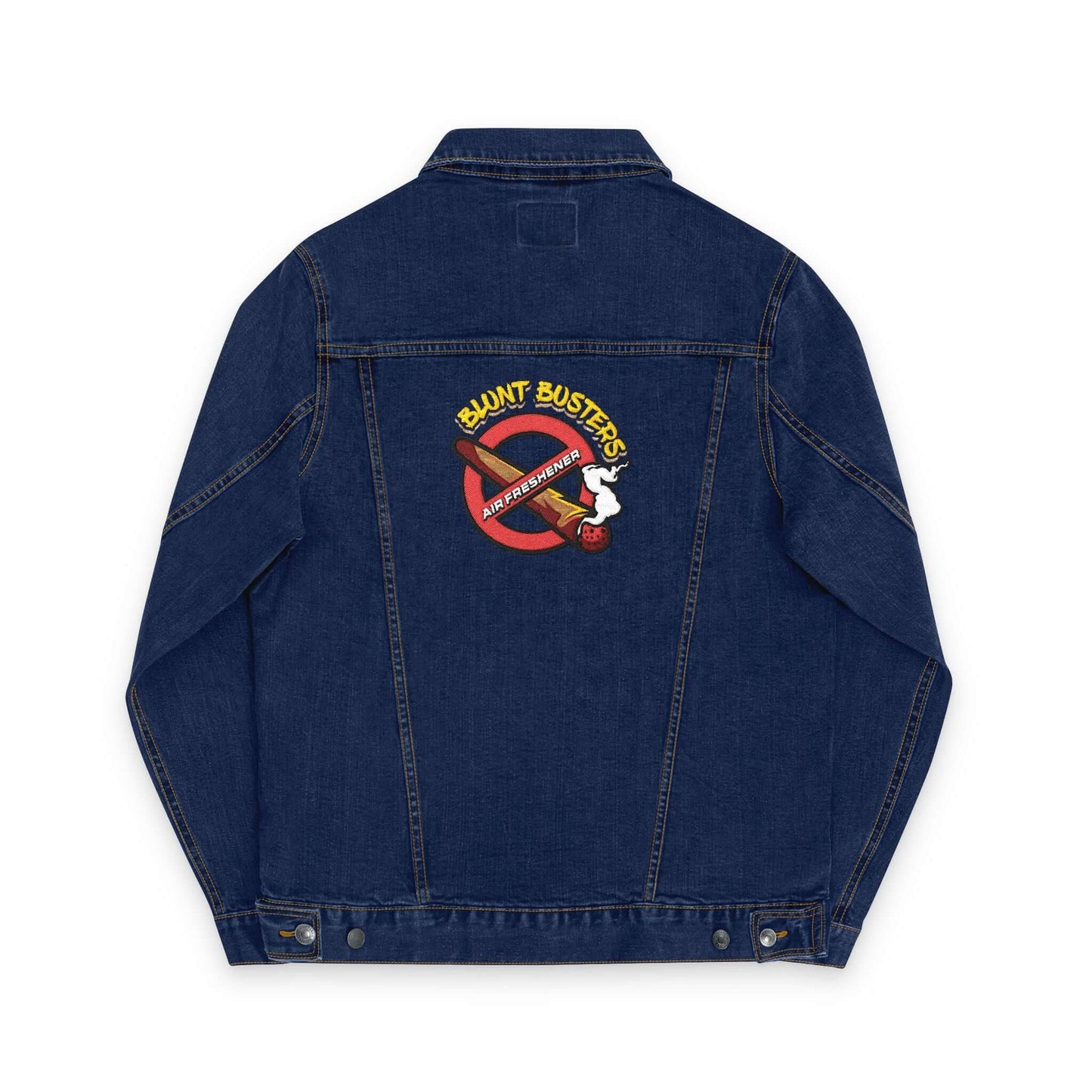 Vintage-style denim jacket with Blunt Busters embroidery
