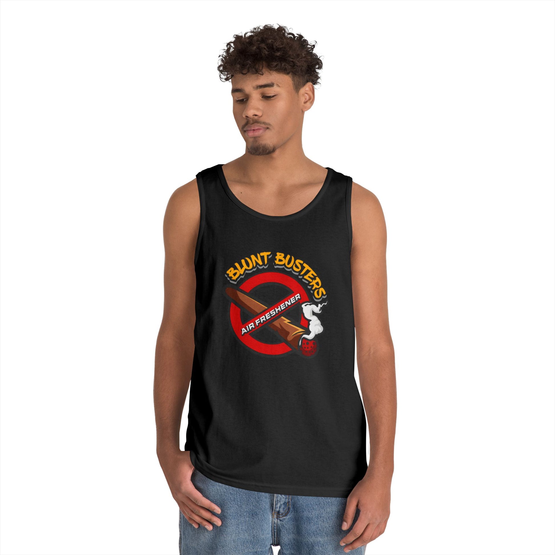 "Blunt Busters unisex heavy cotton tank top, fun summer tee for parties, festivals, and casual wear."