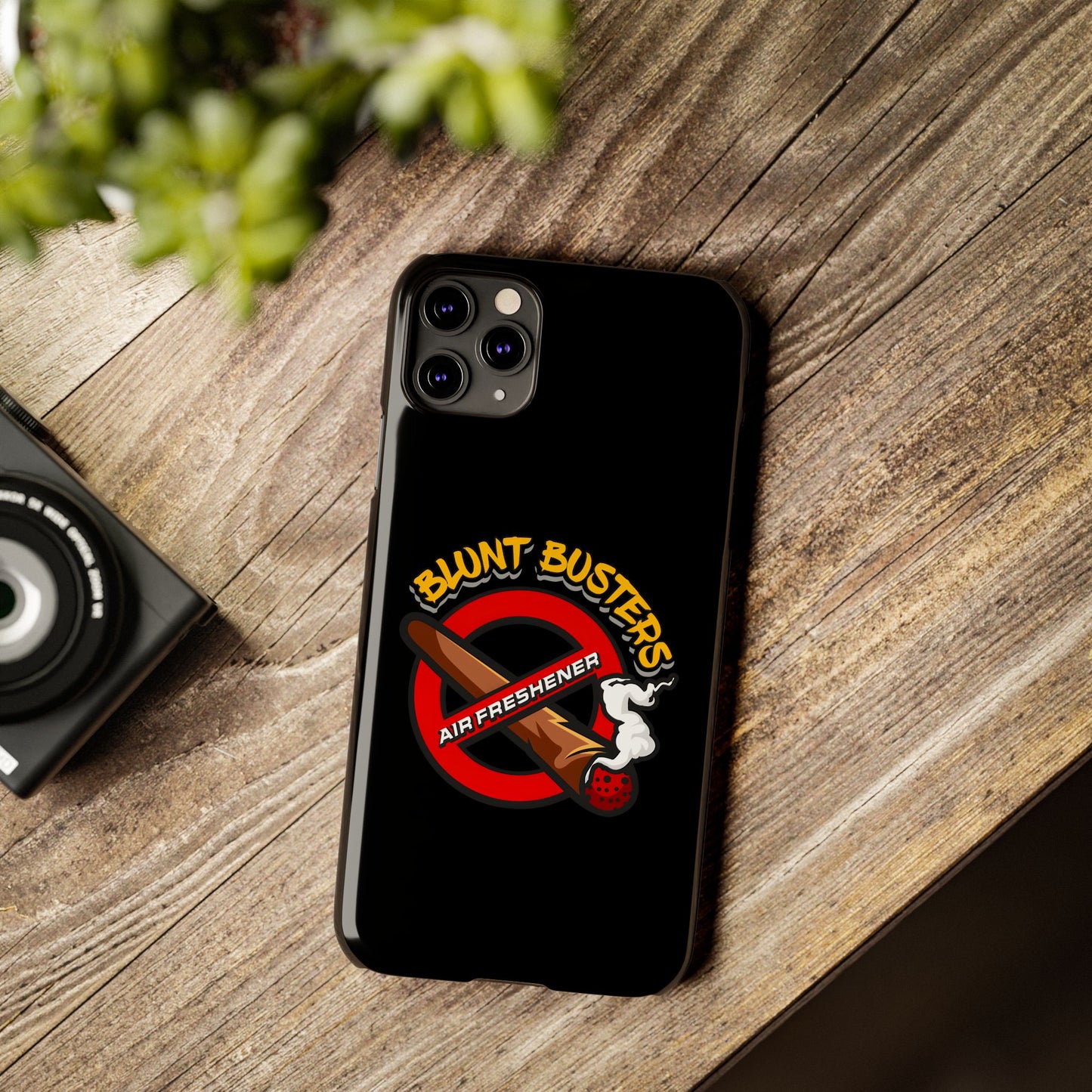 "Slim phone case with Blunt Busters design, trendy protective accessory and fun gift.