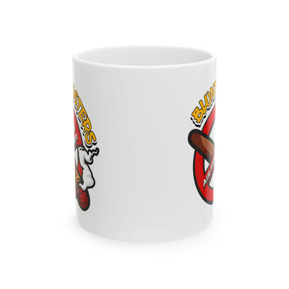 "Ghostbusters humor ceramic mug, funny coffee cup for fans, Halloween, or birthdays.