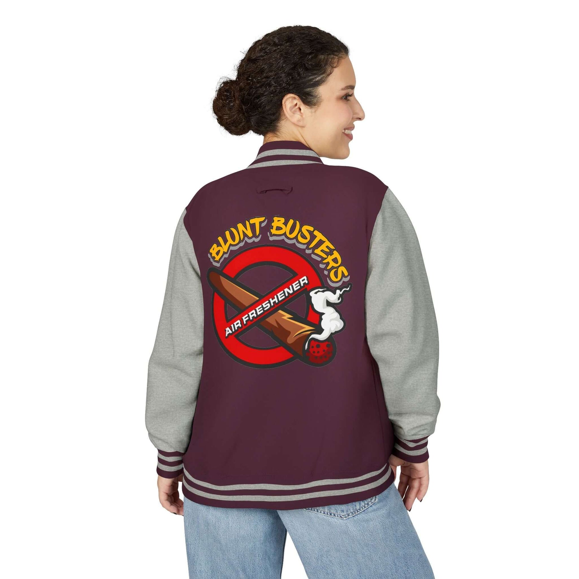 Trendy heavyweight varsity jacket for everyday streetwear Casual varsity jacket featuring unique air freshener design