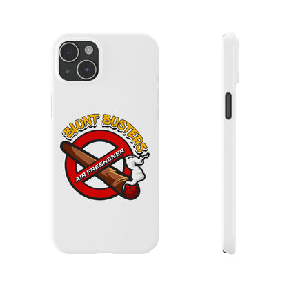 "Blunt Busters slim phone case, quirky air freshener design and fun gift for smokers."