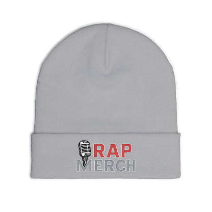 Rap Merch White Embroidered Knit Beanie, Hip Hop Accessory, Music Lover Gift, Streetwear Fashion, Winter Warmth, Trendy Headwear