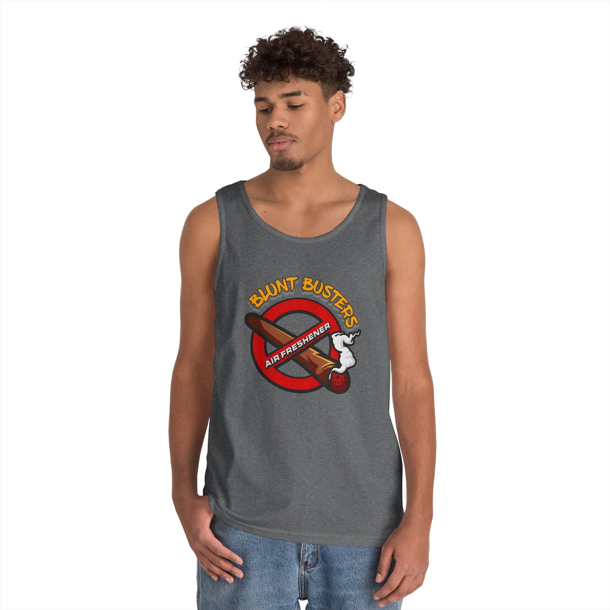 "Blunt Busters unisex heavy cotton tank top, fun summer tee for parties, festivals, and casual wear."