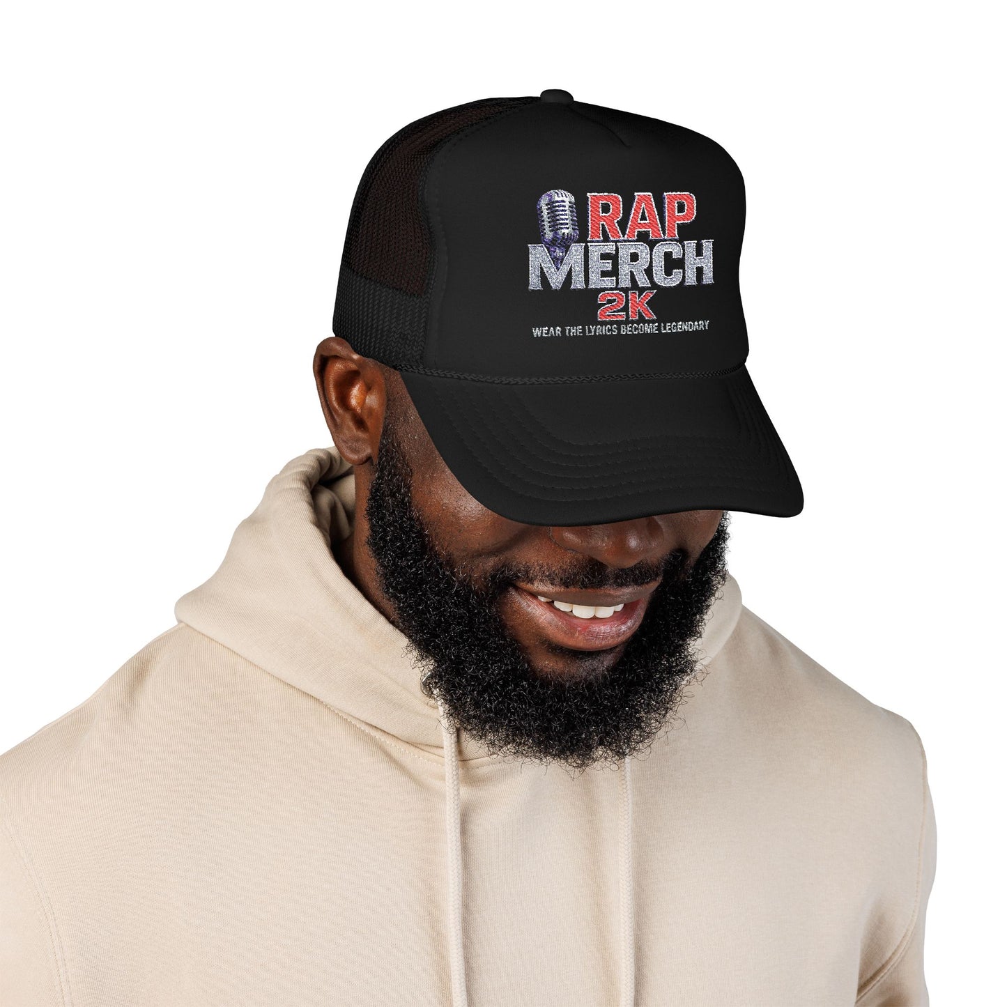 Embroidered Foam Trucker Hat | Retro Rap Merch Cap, Casual Outdoor Gear, Gift for Music Lovers, Streetwear Accessory
