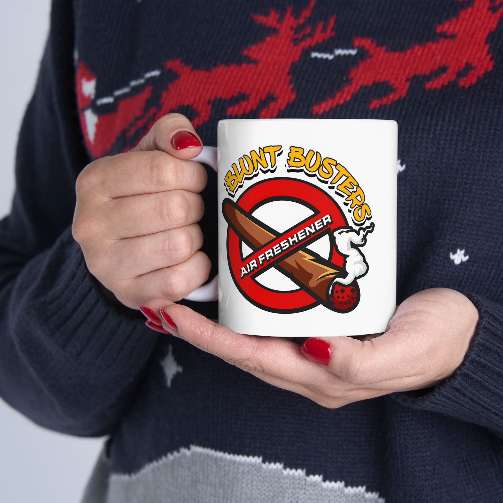 "Ghostbusters humor ceramic mug, funny coffee cup for fans, Halloween, or birthdays.