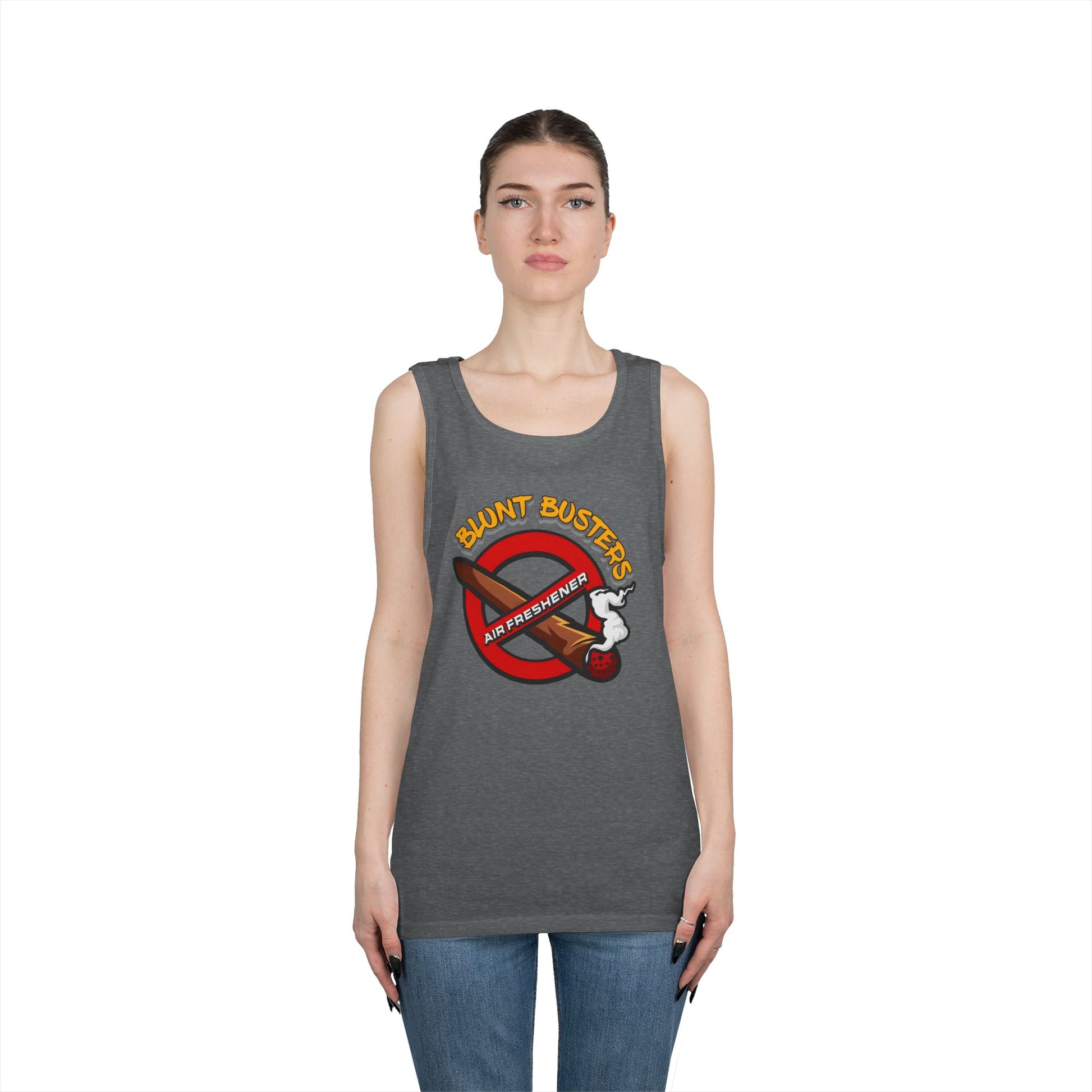 "Blunt Busters unisex heavy cotton tank top, fun summer tee for parties, festivals, and casual wear."