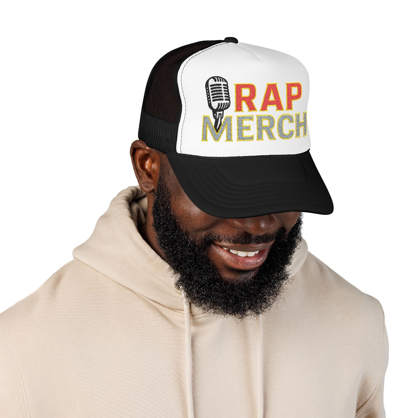 Embroidered Foam Trucker Hat | Retro Rap Merch Cap, Casual Outdoor Gear, Gift for Music Lovers, Streetwear Accessory