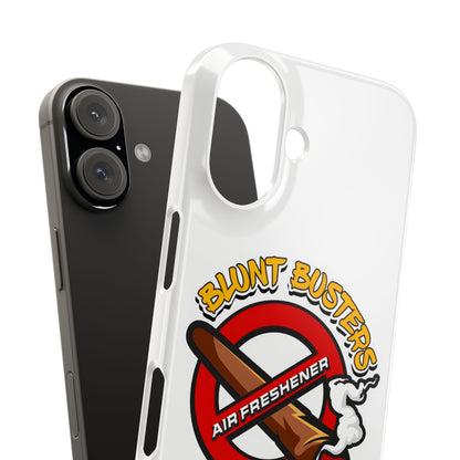 "Blunt Busters slim phone case, quirky air freshener design and fun gift for smokers."