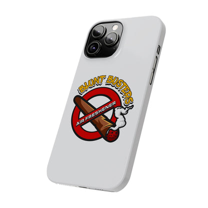 "Blunt Busters slim phone case, quirky air freshener design and fun gift for smokers."