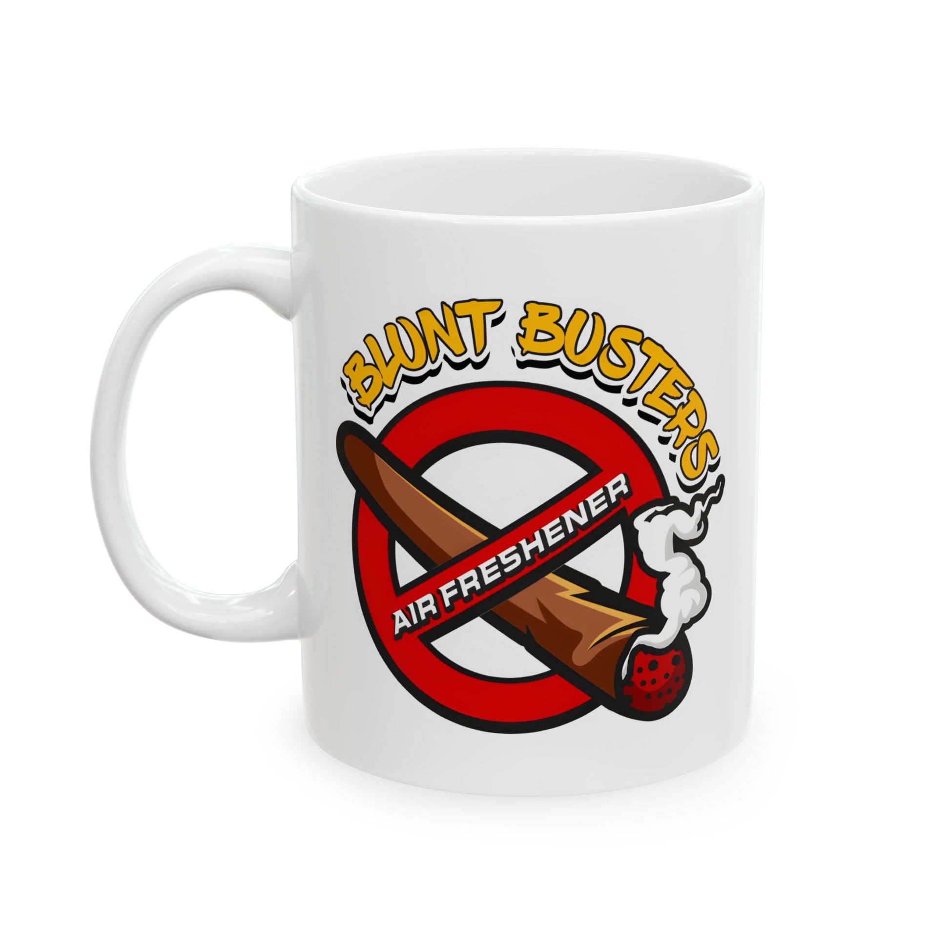 "Ghostbusters humor ceramic mug, funny coffee cup for fans, Halloween, or birthdays.