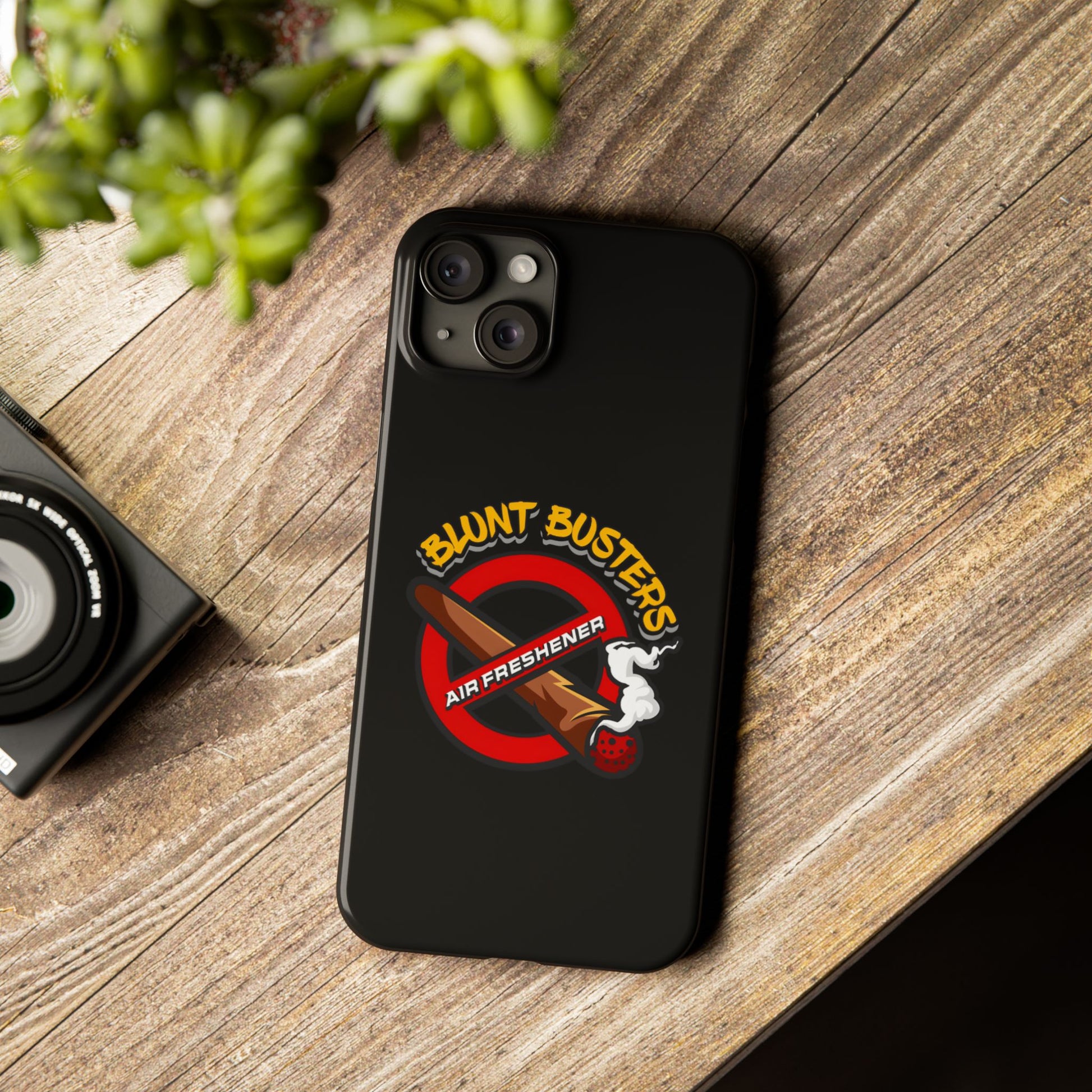 "Slim phone case with Blunt Busters design, trendy protective accessory and fun gift.