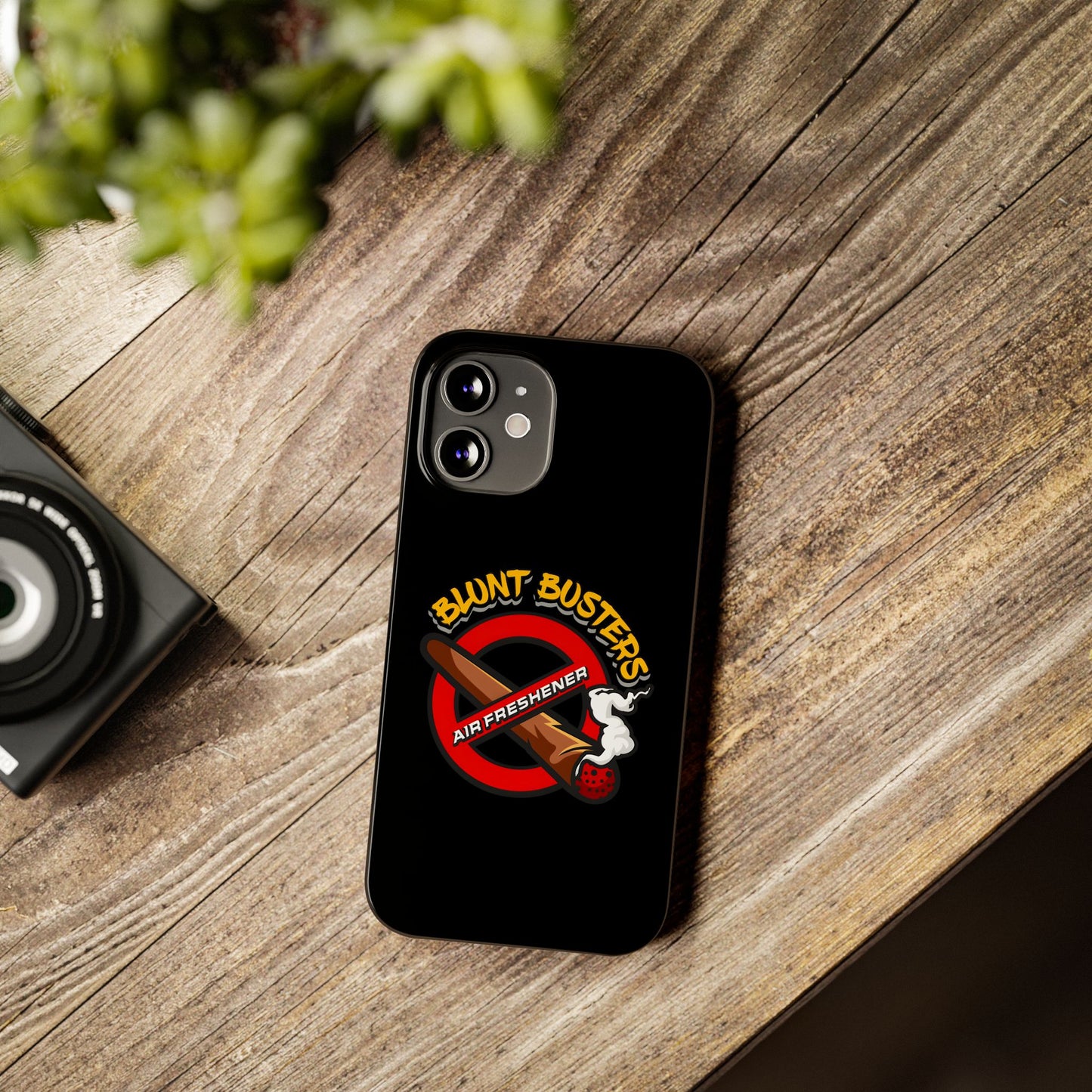 "Slim phone case with Blunt Busters design, trendy protective accessory and fun gift.