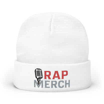 Rap Merch White Embroidered Knit Beanie, Hip Hop Accessory, Music Lover Gift, Streetwear Fashion, Winter Warmth, Trendy Headwear