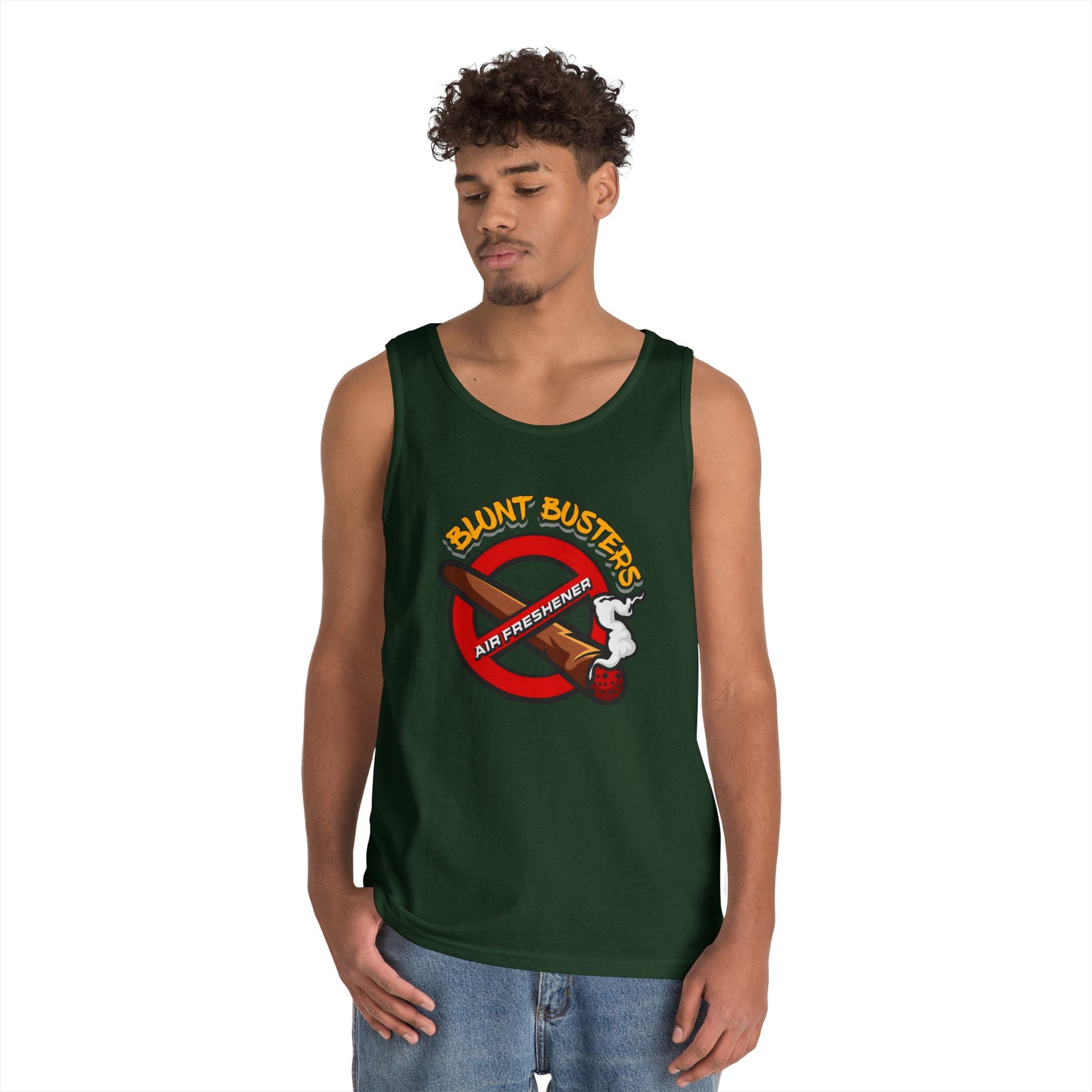 "Blunt Busters unisex heavy cotton tank top, fun summer tee for parties, festivals, and casual wear."