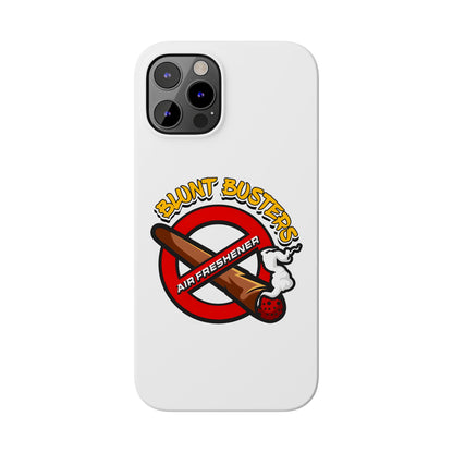 "Blunt Busters slim phone case, quirky air freshener design and fun gift for smokers."