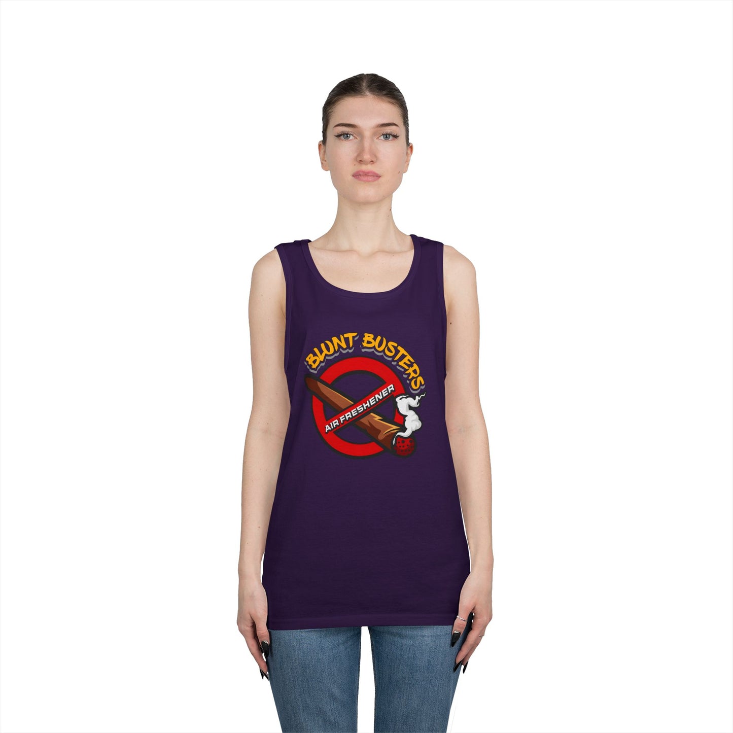 "Blunt Busters unisex heavy cotton tank top, fun summer tee for parties, festivals, and casual wear."