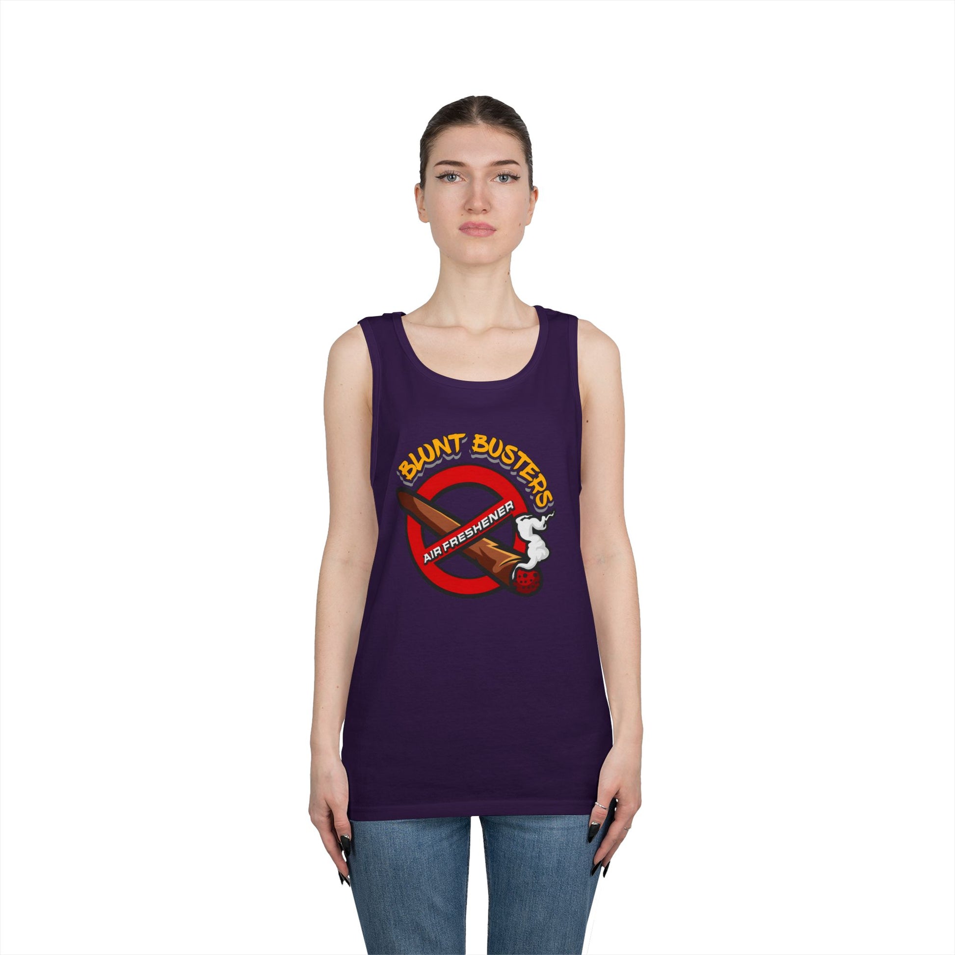 "Blunt Busters unisex heavy cotton tank top, fun summer tee for parties, festivals, and casual wear."