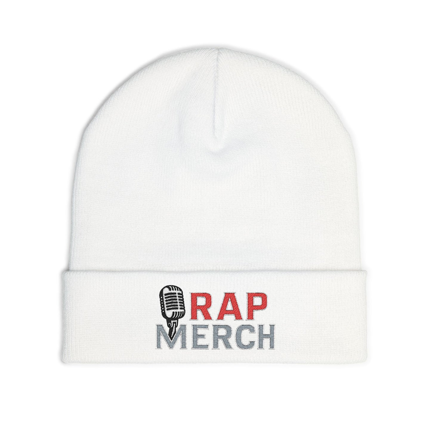 Rap Merch White Embroidered Knit Beanie, Hip Hop Accessory, Music Lover Gift, Streetwear Fashion, Winter Warmth, Trendy Headwear