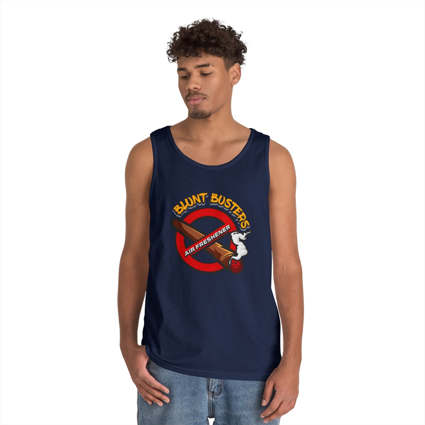 "Blunt Busters unisex heavy cotton tank top, fun summer tee for parties, festivals, and casual wear."