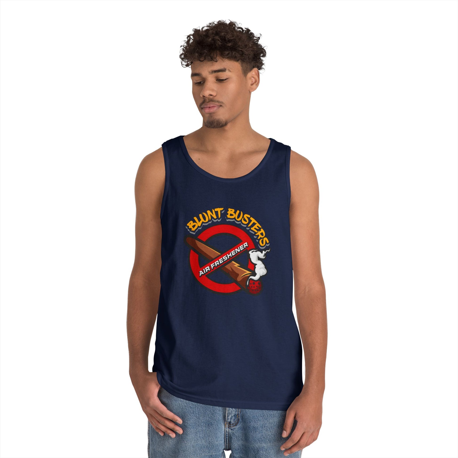 "Blunt Busters unisex heavy cotton tank top, fun summer tee for parties, festivals, and casual wear."