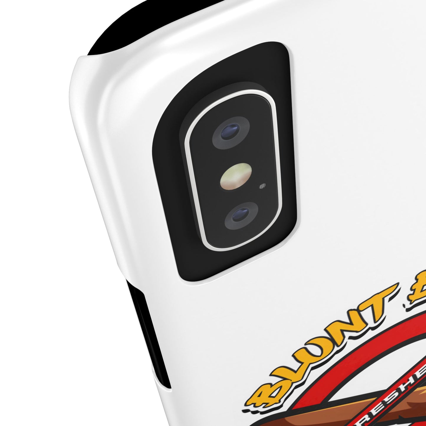 "Blunt Busters slim phone case, quirky air freshener design and fun gift for smokers."