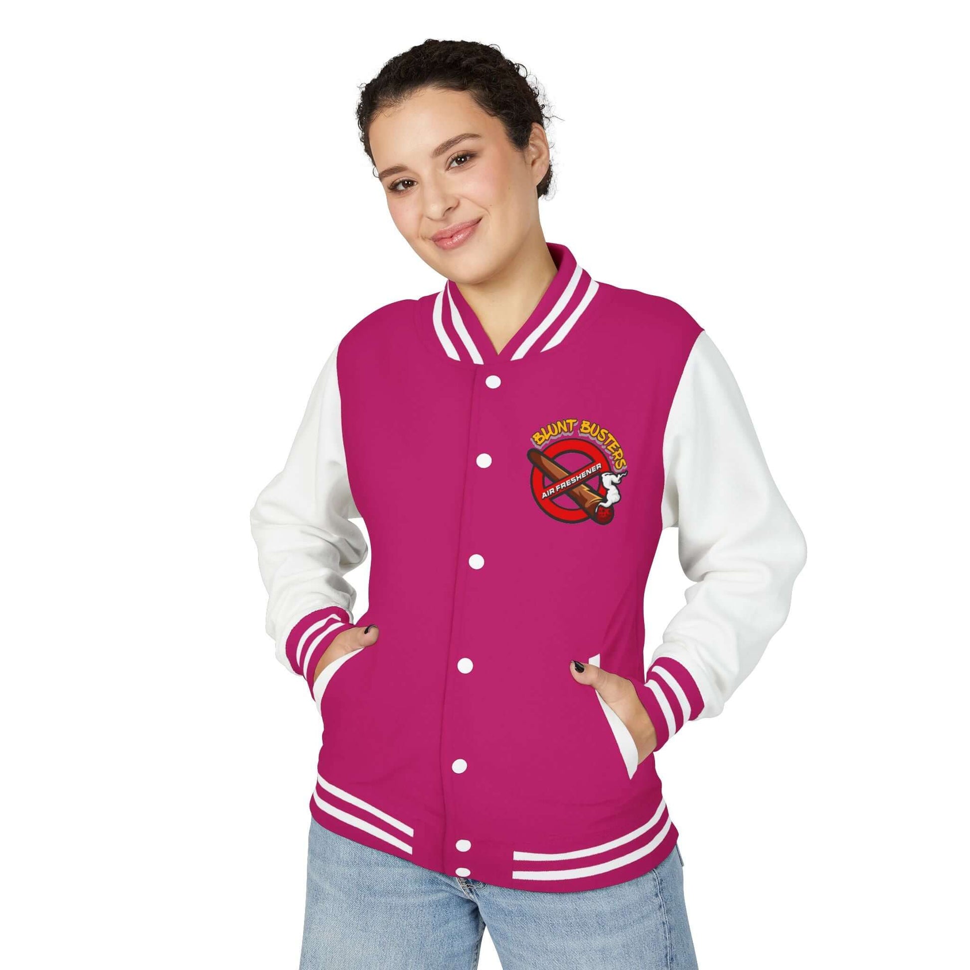 Trendy heavyweight varsity jacket for everyday streetwear Casual varsity jacket featuring unique air freshener design