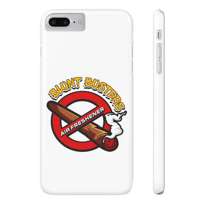 "Blunt Busters slim phone case, quirky air freshener design and fun gift for smokers."