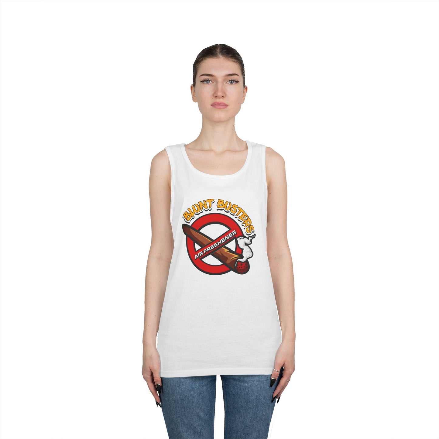 "Blunt Busters unisex heavy cotton tank top, fun summer tee for parties, festivals, and casual wear."