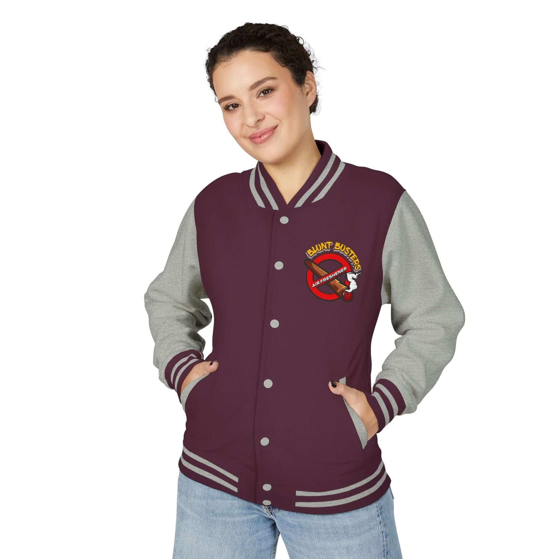 Trendy heavyweight varsity jacket for everyday streetwear Casual varsity jacket featuring unique air freshener design