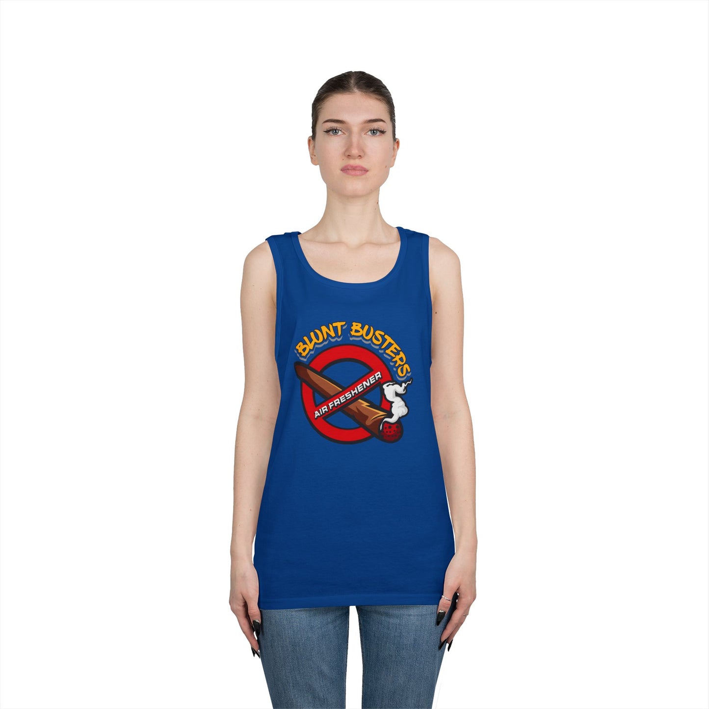 "Blunt Busters unisex heavy cotton tank top, fun summer tee for parties, festivals, and casual wear."