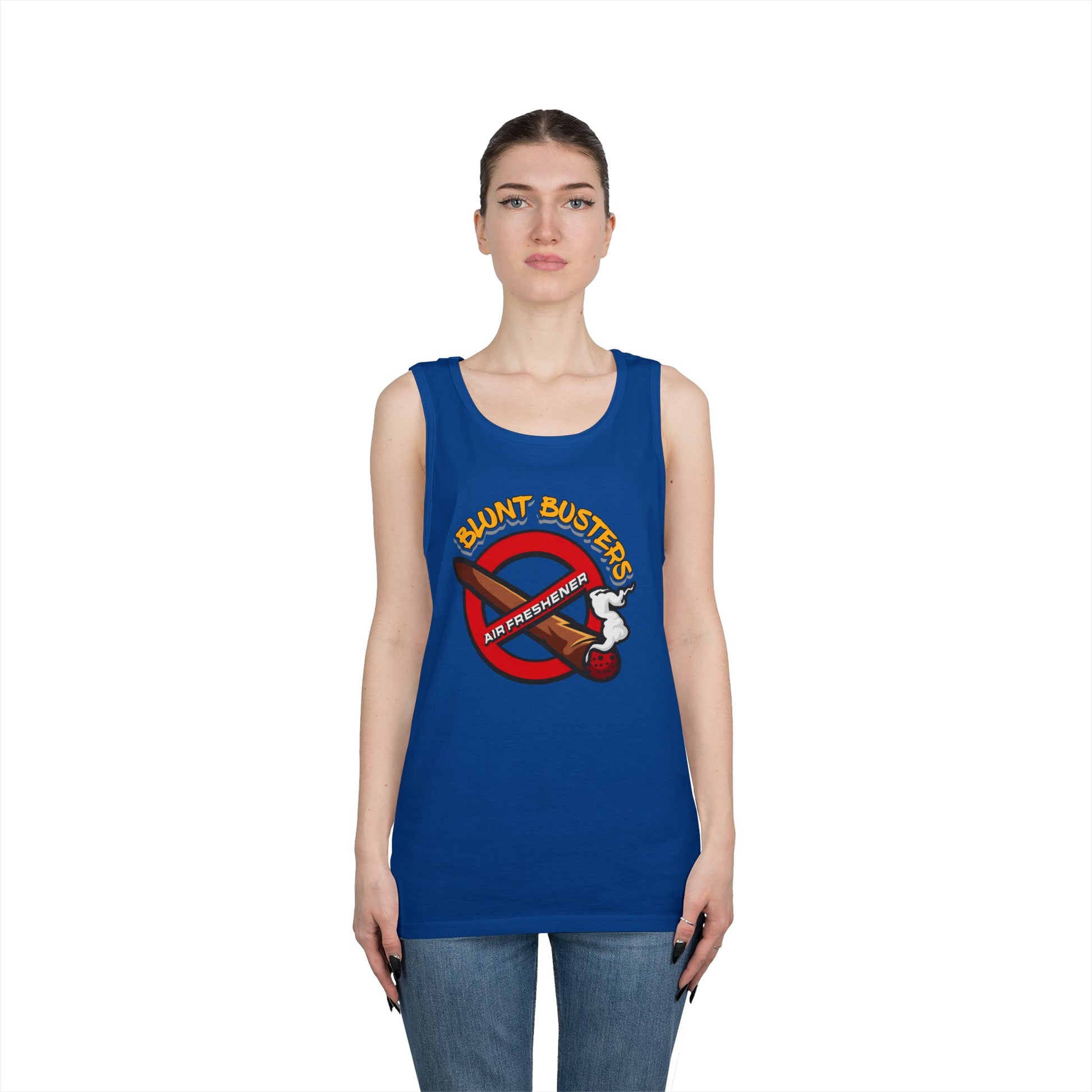 "Blunt Busters unisex heavy cotton tank top, fun summer tee for parties, festivals, and casual wear."