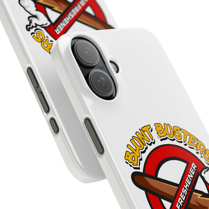 "Blunt Busters slim phone case, quirky air freshener design and fun gift for smokers."