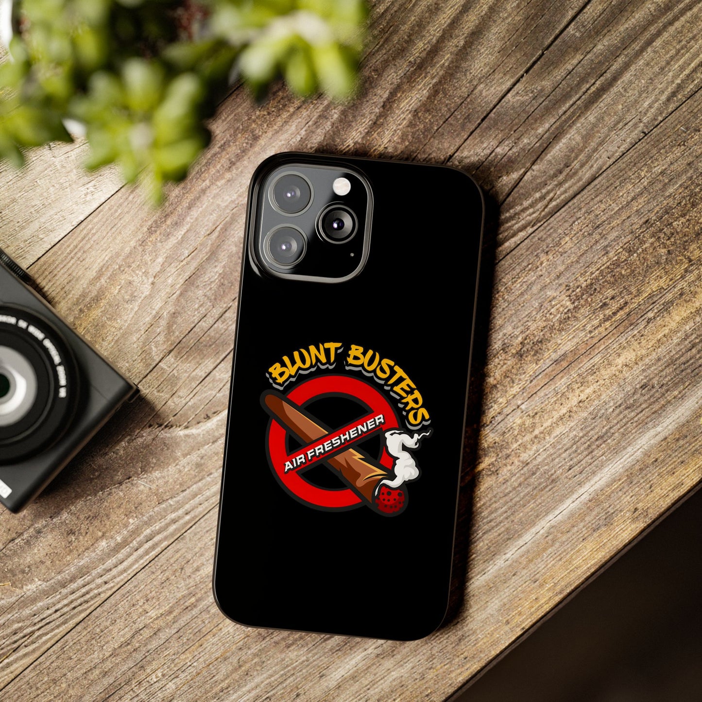 "Slim phone case with Blunt Busters design, trendy protective accessory and fun gift.