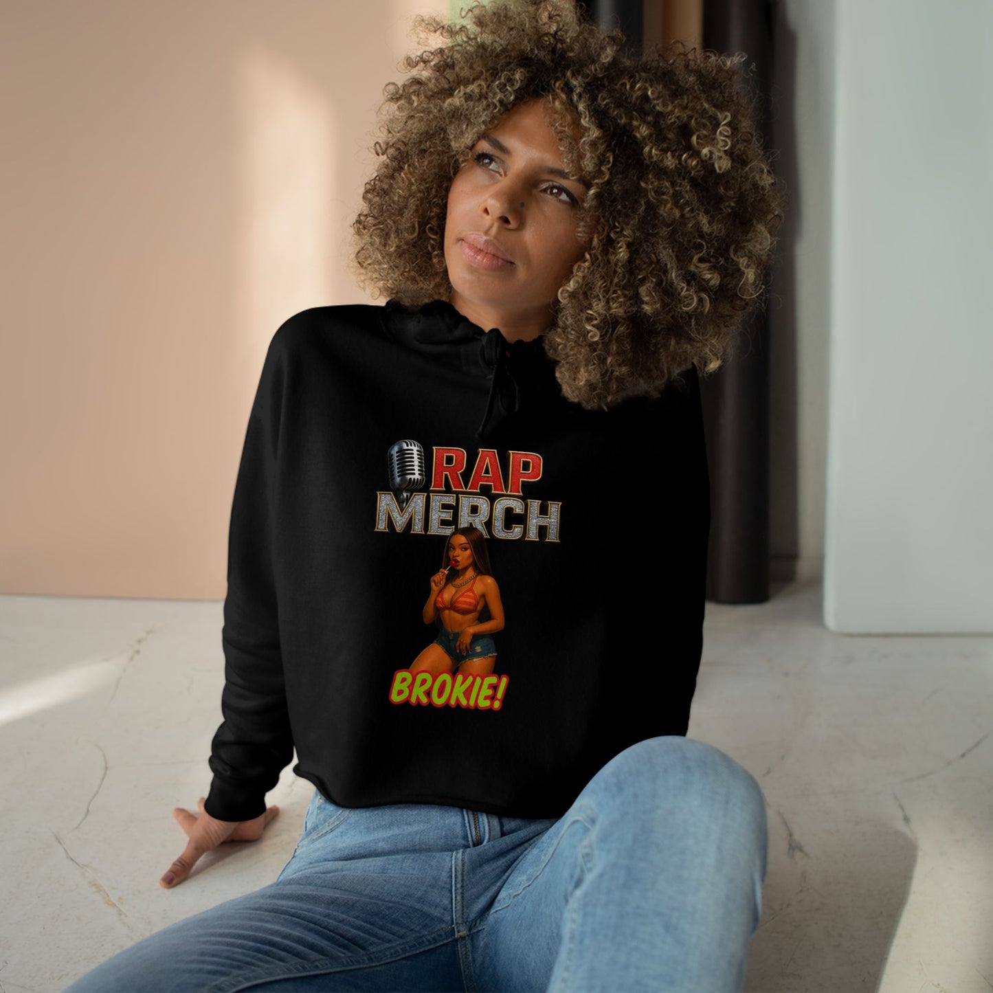 Rap Merchant Crop Hoodie, Trendy Streetwear Sweatshirt, Gift for Music Lovers, Stylish Rapper Hoodie, Casual Fashion Top