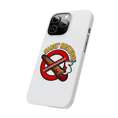 "Blunt Busters slim phone case, quirky air freshener design and fun gift for smokers."