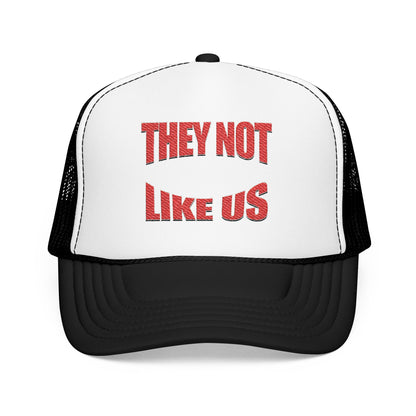 Foam trucker hat with 'THEY NOT LIKE US' embroidery, trendy casual cap for summer and outdoor events