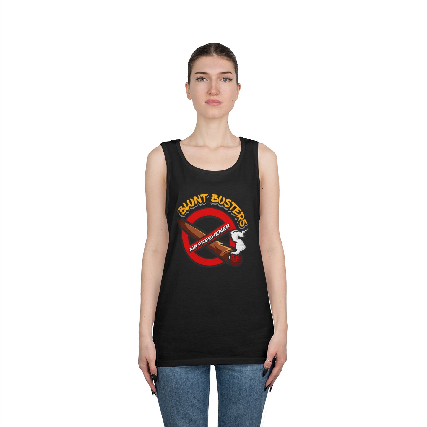 "Blunt Busters unisex heavy cotton tank top, fun summer tee for parties, festivals, and casual wear."