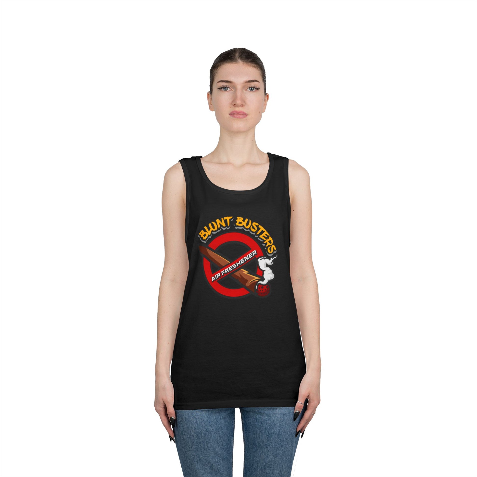 "Blunt Busters unisex heavy cotton tank top, fun summer tee for parties, festivals, and casual wear."