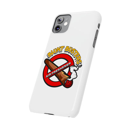 "Blunt Busters slim phone case, quirky air freshener design and fun gift for smokers."