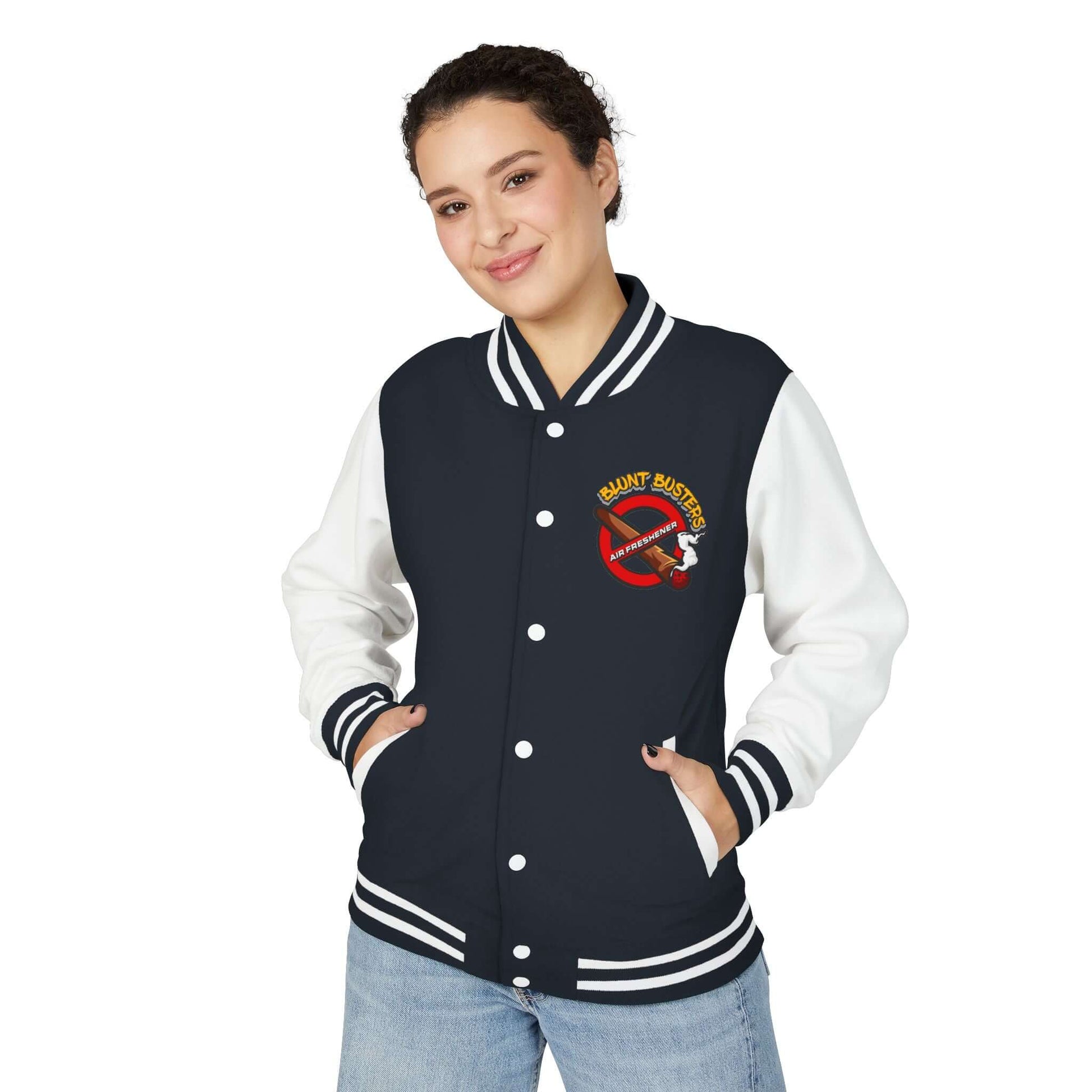 Trendy heavyweight varsity jacket for everyday streetwear Casual varsity jacket featuring unique air freshener design