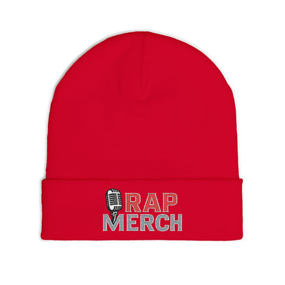 Rap Merch White Embroidered Knit Beanie, Hip Hop Accessory, Music Lover Gift, Streetwear Fashion, Winter Warmth, Trendy Headwear
