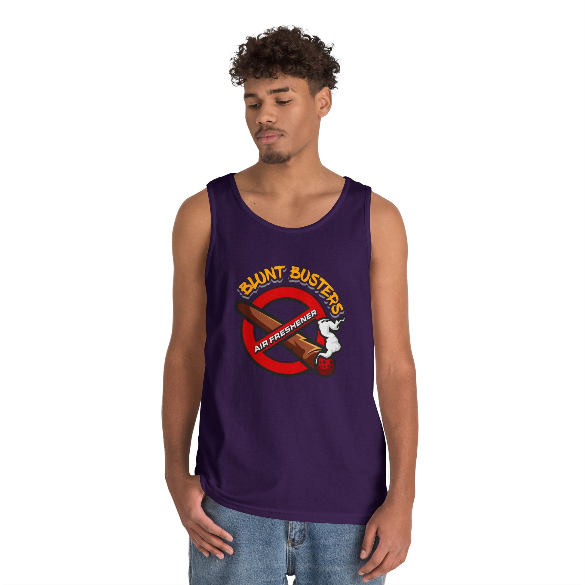 "Blunt Busters unisex heavy cotton tank top, fun summer tee for parties, festivals, and casual wear."