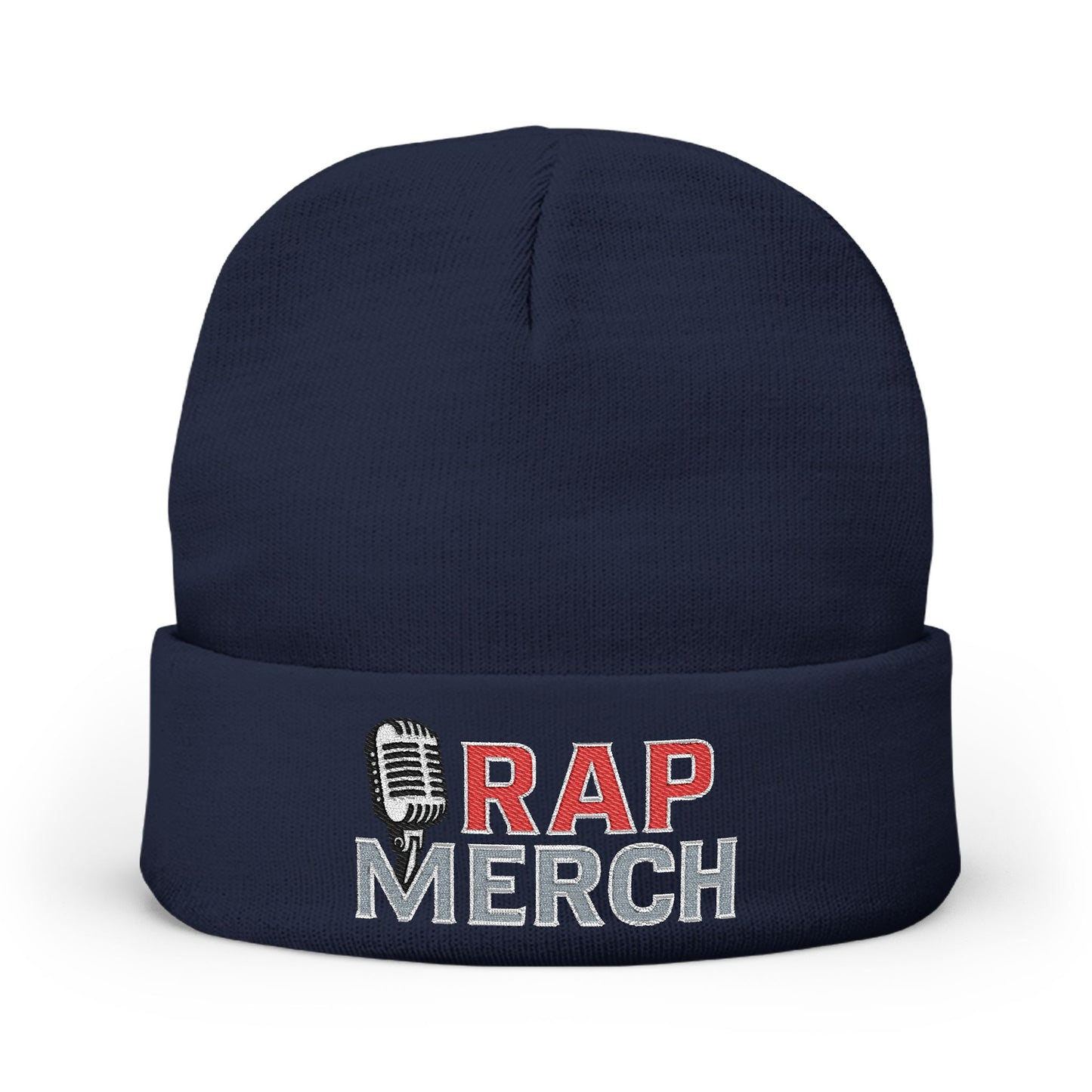 Rap Merch White Embroidered Knit Beanie, Hip Hop Accessory, Music Lover Gift, Streetwear Fashion, Winter Warmth, Trendy Headwear